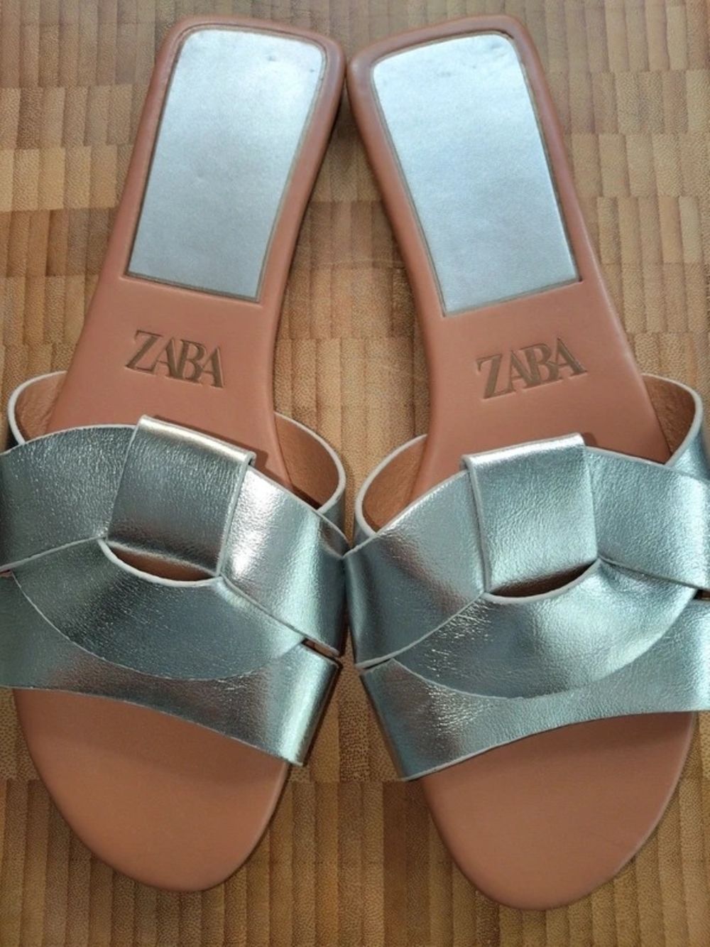 Zara Silver Metallic Slide Sandals - Women's